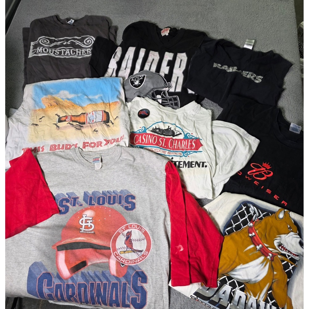 Mixed Brand Vintage M-L Graphic Tee Lot Raiders Cardinals Budweiser 9pc Bundle